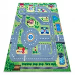  Kab. BAMBINO 9028 covor lavabil City, străzi pentru copii antiderapant - verde / gri 140x200 cm