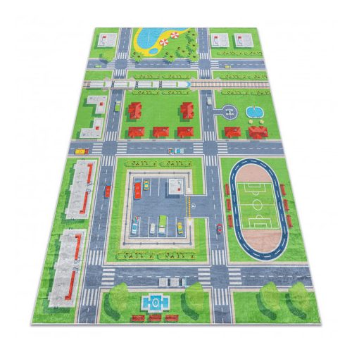 Kab. BAMBINO 2624 covor lavabil City, străzi pentru copii antiderapant - verde / gri 160x220 cm