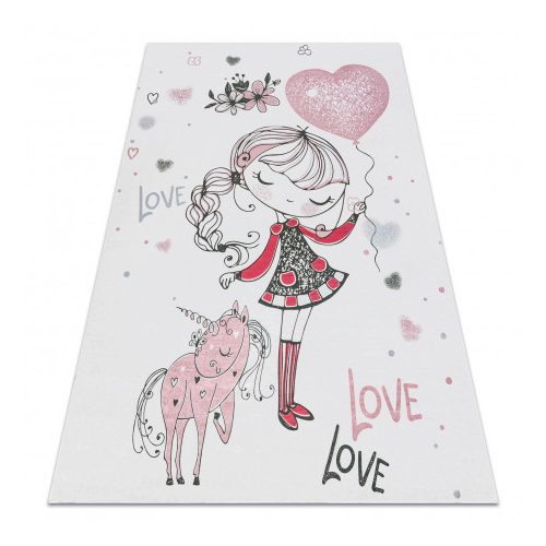  Kab. BAMBINO 2644 covor lavabil Fetiță, unicorn pentru copii antiderapant - alb / roz 160x220 cm