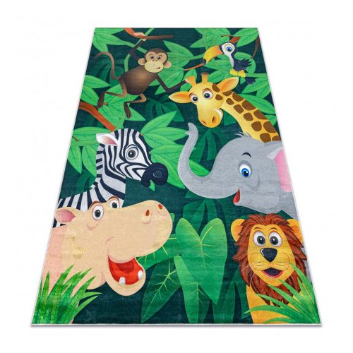  Kab. BAMBINO 2705 covor lavabil Animale, Africa pentru copii antiderapant - verde / maro 160x220 cm