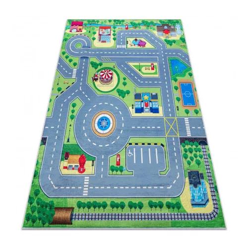 Kab. BAMBINO 9028 covor lavabil City, străzi pentru copii antiderapant - verde / gri 160x220 cm