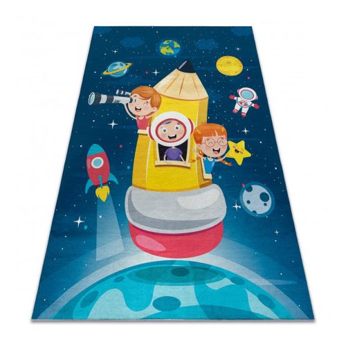  Kab. BAMBINO 42810 covor lavabil Rocket, planete pentru copii antiderapant - albastru / maro 160x220 cm