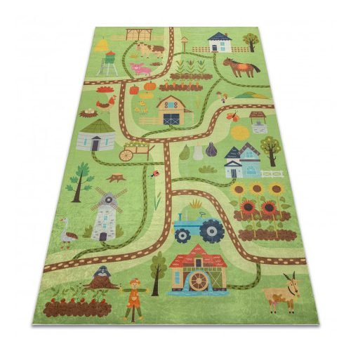  Kab. BAMBINO 50200 covor lavabil Village pentru copii antiderapant - verde / maro 160x220 cm