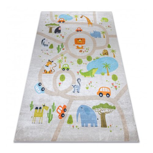  Kab. BAMBINO 50230 covor lavabil Zoo, străzi pentru copii antiderapant - bej / verde 160x220 cm