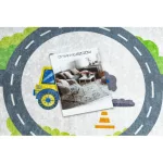  Kab. BAMBINO 2338 covor lavabil Excavator pentru copii antiderapant - alb / verde 200x290 cm