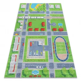    Kab. BAMBINO 2624 covor lavabil City, străzi pentru copii antiderapant - verde / gri 200x290 cm