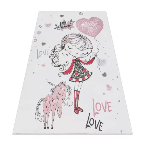 Kab. BAMBINO 2644 covor lavabil Fetiță, unicorn pentru copii antiderapant - alb / roz 200x290 cm
