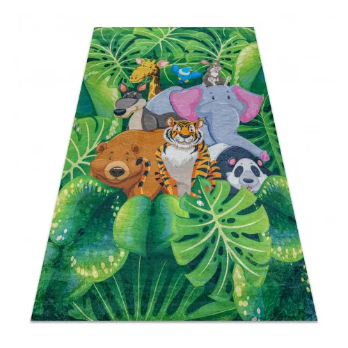  Kab. BAMBINO 2651 covor lavabil Animale, junglă pentru copii antiderapant - verde / maro 200x290 cm