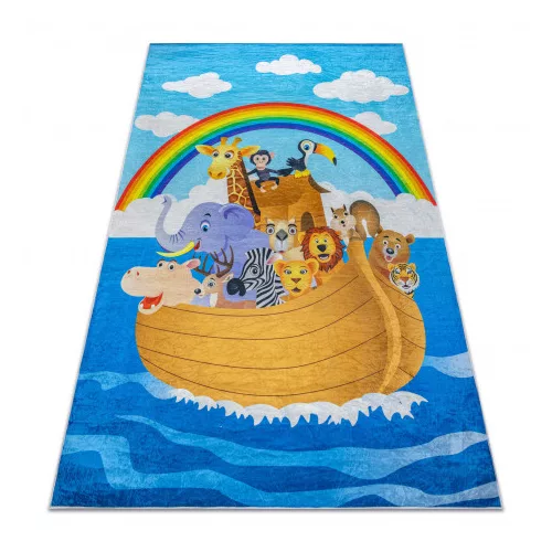  Kab. BAMBINO 2685 covor lavabil Animale, Navă pentru copii antiderapant - albastru / maro 200x290 cm