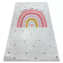    Kab. BAMBINO 47810 covor lavabil Rainbow, buline pentru copii antiderapant - alb / roz 200x290 cm