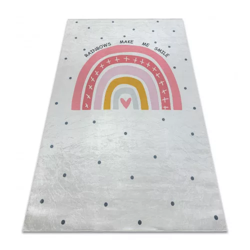  Kab. BAMBINO 47810 covor lavabil Rainbow, buline pentru copii antiderapant - alb / roz 200x290 cm