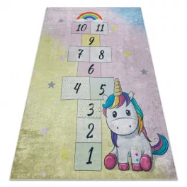    Kab. BAMBINO 54060 covor lavabil Unicorn, hamei pentru copii antiderapant - roz / galben 200x290 cm