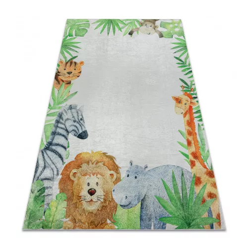  Kab. BAMBINO 54090 covor lavabil Animale, Africa pentru copii antiderapant - alb / verde 200x290 cm