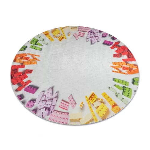  Kab. BAMBINO 38480 covor rotund lavabil Set de construcție pentru copii antiderapant - gri / cerc galben 120 cm