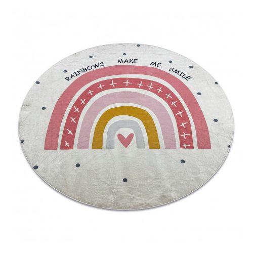  Kab. BAMBINO 47810 covor rotund lavabil Rainbow, puncte pentru copii antiderapante - cerc alb / roz 120 cm
