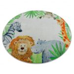  Kab. BAMBINO 54090 covor rotund lavabil Animale, Africa pentru copii antiderapant - cerc alb / verde 120 cm