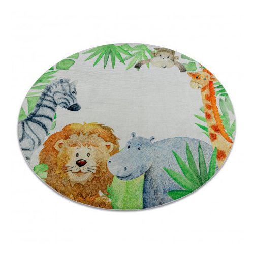 Kab. BAMBINO 54090 covor rotund lavabil Animale, Africa pentru copii antiderapant - cerc alb / verde 160 cm