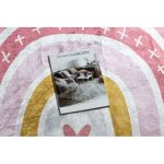 Kab. BAMBINO 47810 covor rotund lavabil Rainbow, puncte pentru copii antiderapante - cerc alb / roz 80 cm