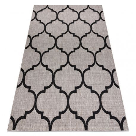 Covor țesut din sisal floorlux 20608 zăbrele marocane, argint / negru 200x290 cm