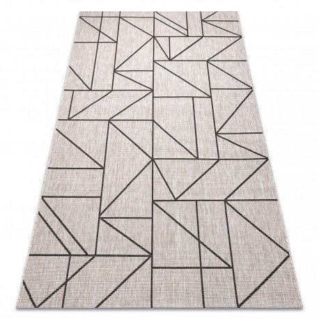 Covor țesut din sisal floorlux 20605 argint / negru / bej Triunghi, Figuri geometrice,  140x200 cm