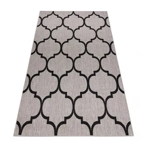Covor țesut din sisal floorlux 20608 zăbrele marocane, argint / negru 140x200 cm