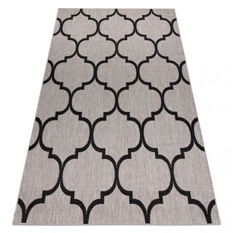 Covor țesut din sisal floorlux 20608 zăbrele marocane, argint / negru 140x200 cm