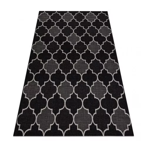 Covor țesut din sisal floorlux 20607 zăbrele marocane, argint / negru 140x200 cm