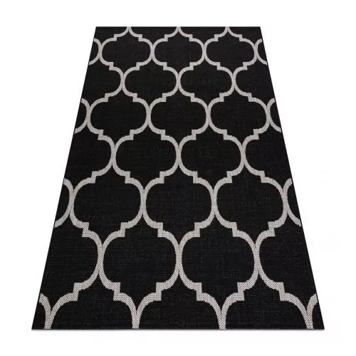 Covor țesut din sisal floorlux 20608 zăbrele marocane, negru / argint 140x200 cm