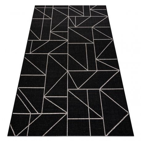 Covor țesut din sisal floorlux 20605 negru / argint Triunghi, Figuri geometrice,  80x150 cm