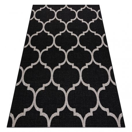 Covor țesut din sisal floorlux 20608 zăbrele marocane, negru / argint 80x150 cm