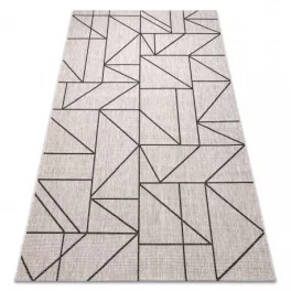   Tesut sizal floorlux covor 20605 argint / negru / bej triunghiuri, geometric  200x290 cm