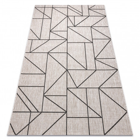 Tesut sizal floorlux covor 20605 argint / negru / bej triunghiuri, geometric  200x290 cm