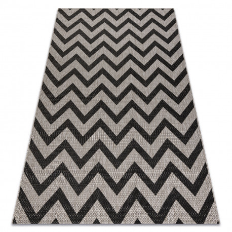 Covor țesut din sisal floorlux 20340 argint / negru zig-zag 80x150 cm