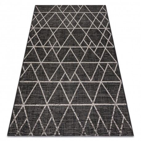 Covor țesut din sisal floorlux 20508 negru / argint Triunghi, 80x150 cm