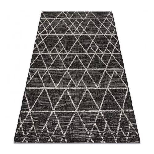 Covor țesut din sisal floorlux 20508 negru / argint Triunghi, 140x200 cm