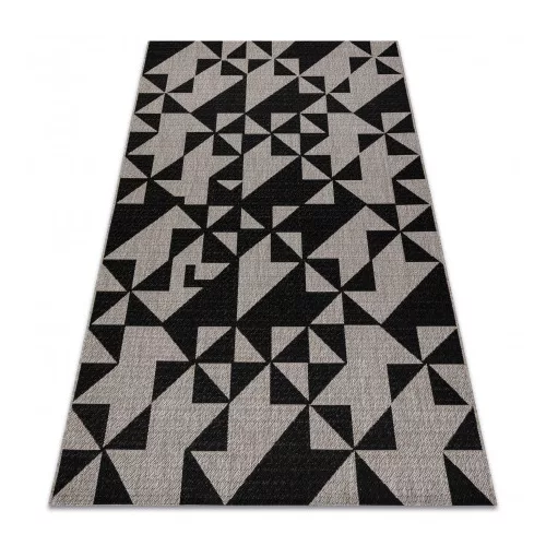 Covor țesut din sisal floorlux 20489 argint / negru Triunghi, 140x200 cm