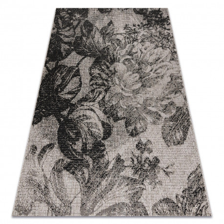 Covor țesut din sisal floorlux 20491 Flori, argint / negru 120x170 cm