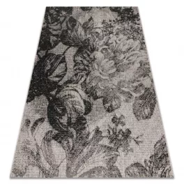   Covor țesut din sisal floorlux 20491 Flori, argint / negru 160x230 cm
