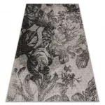Covor țesut din sisal floorlux 20491 Flori, argint / negru 240x330 cm