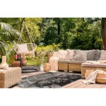 Covor țesut din sisal floorlux 20491 Flori, argint / negru 240x330 cm