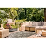 Covor țesut din sisal floorlux 20491 Flori, Șampanie / gri închis  80x150 cm