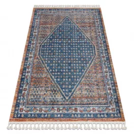   Covor modern BELLE BG58A albastru închis / bej franjuri 140x190 cm