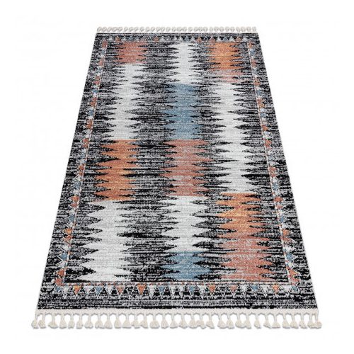 Covor modern BELLE BR23A negru / bej franjuri 160x220 cm