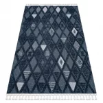 Covor SEVILLA Y499B, Diamant albastru franjuri Berber shaggy 120x170 cm