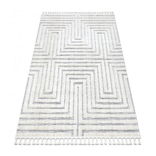 covor SEVILLA Z788A labirint,grecesc Alb / Gri franjuri Berber shaggy 120x170 cm