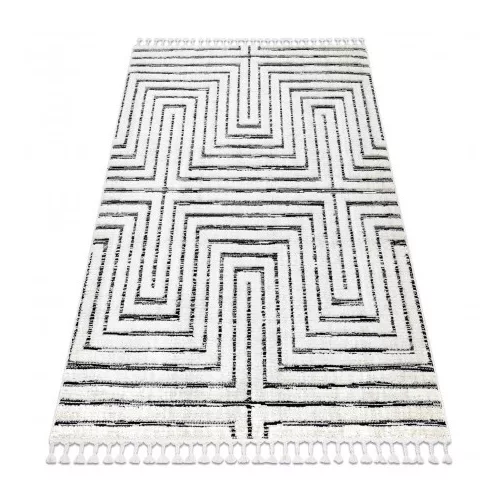 Covor SEVILLA Z788B alb / antracit franjuri Berber shaggy 120x170 cm