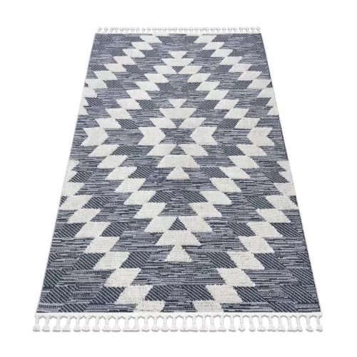 Covor SEVILLA Z250A Diamant albastru / gri franjuri Berber shaggy 200x290 cm