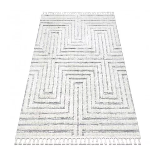 covor SEVILLA Z788A labirint,grecesc Alb / Gri franjuri Berber shaggy 200x290 cm