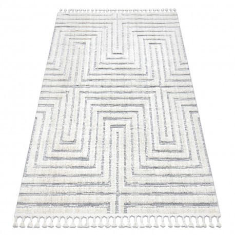 covor SEVILLA Z788A labirint, alb /gri cu franjuri Berber shaggy 240x330 cm