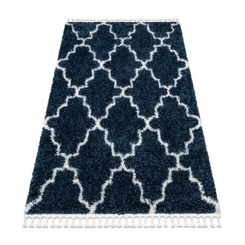 Covor BERBER UNION 3488 Trellis albastru / crem franjuri shaggy 120x170 cm